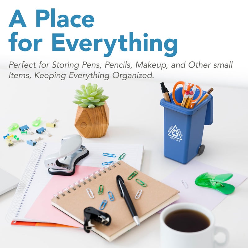 Wiosi Mini Garbage Trash Pen Holder for Desk | Tiny Recycle Bin Pencil Holder Green & Blue, Pack of 2 | Storage for Pencil & Pen | Office Stationery to Organize The Desk | Ideal for Student Work - Image 4
